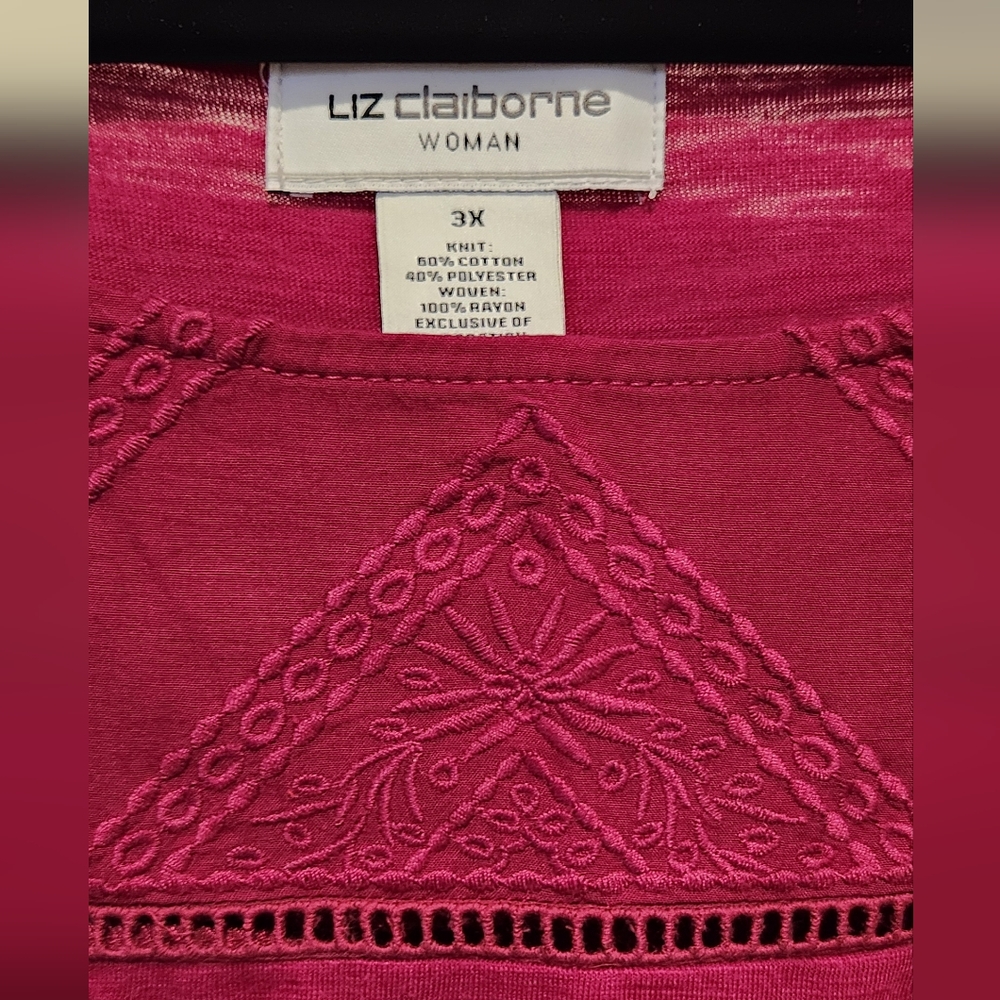 Liz Claiborne Burgundy Blouse with Lace Accents - Picture 2 of 3